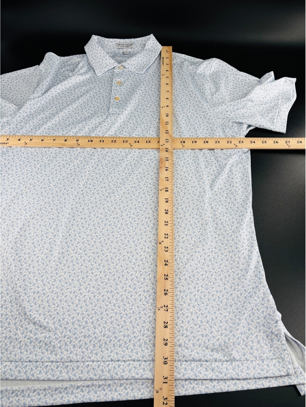 Peter Millar Summer Comfort Golf Polo Men's L Shuttlecock Print Blue White - Picture 5 of 6